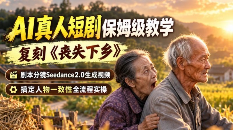 AI真人短剧保姆级教学,复刻《丧失下乡》,剧本分镜Seedance2.0生成视频,搞定人物一致性全流程实操-优优云网创