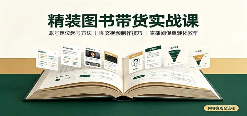 精装图书带货实战课:账号定位起号方法,图文视频制作,促单转化教学-优优云网创