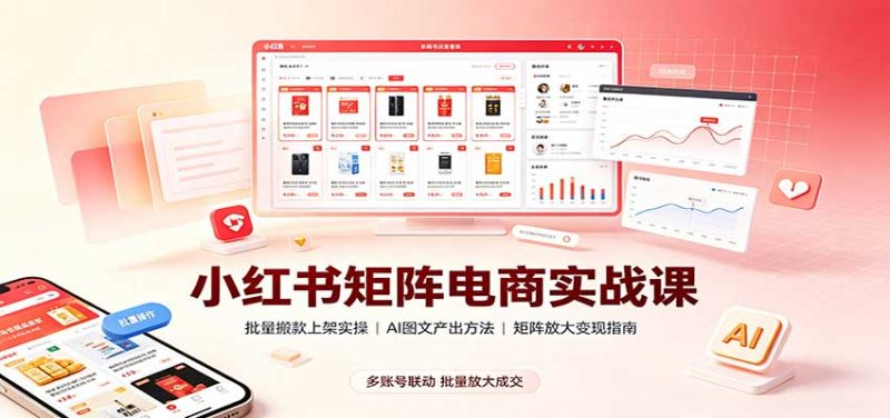 小红书矩阵电商实战课：批量搬款上架实操，AI图文产出，矩阵放大变现指南-优优云网创