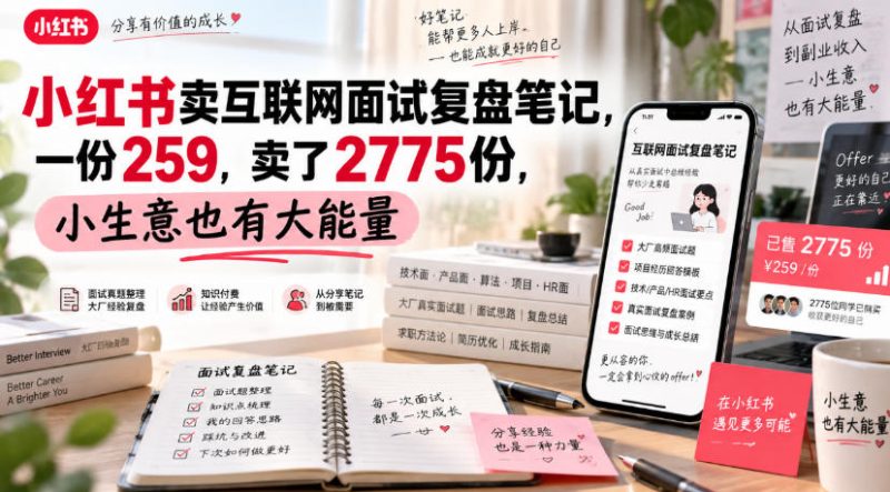 小红书卖互联网面试复盘笔记,一份259,卖了2775份,小生意也有大能量-优优云网创