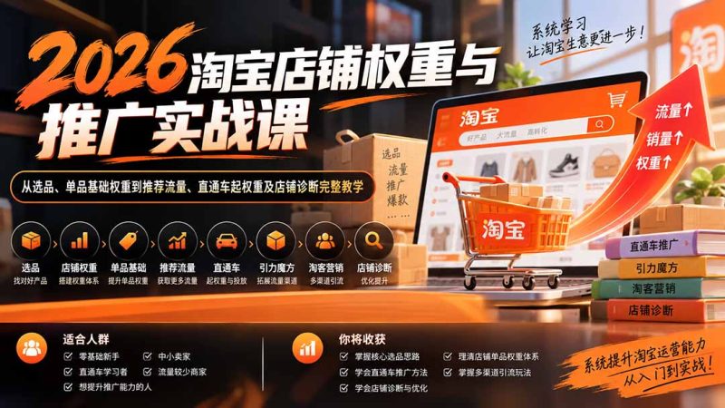 2026淘宝店铺权重与推广实战课:从选品、单品基础权重到推荐流量、直通车起权重及店铺诊断完整教学-优优云网创