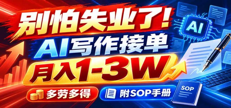 别怕失业了!AI写作接单月入1-3W,多劳多得,附SOP手册-优优云网创