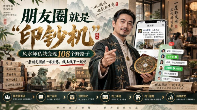 朋友圈就是“印钞机”,风水师私域变现108个野路子,一条朋友圈换一单生意,线上线下一起吃【文档】-优优云网创