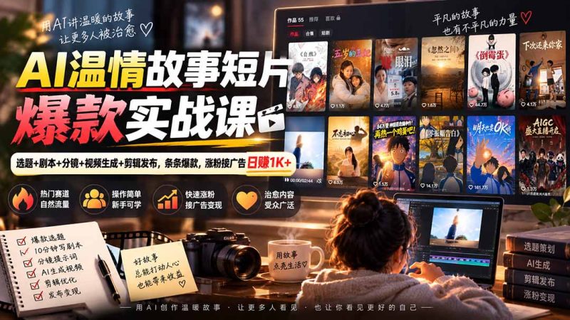 AI温情故事短片爆款实战课-更新|选题+剧本+分镜+视频生成+剪辑发布,条条爆款,涨粉接广告日赚1K+-优优云网创