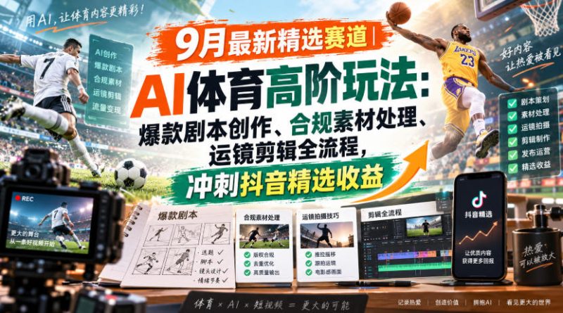 某大佬的9月最新精选赛道之AI体育顶级玩法,爆款剧本创作、版权规避、运镜剪辑全流程,稳拿抖音精选收益-优优云网创