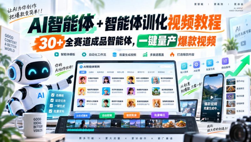 AI智能体+智能体训化视频教程,30+全赛道成品智能体,一键量产爆款视频-优优云网创