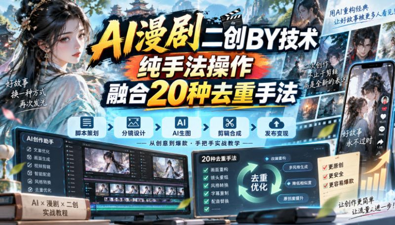 AI漫剧二创搬运技术,纯手法操作,融合20种去重手法-优优云网创