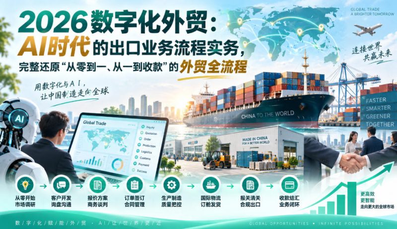 2026数字化外贸:AI时代的出口业务流程实务,完整还原”从零到一、从一到收款”的外贸全流程-优优云网创