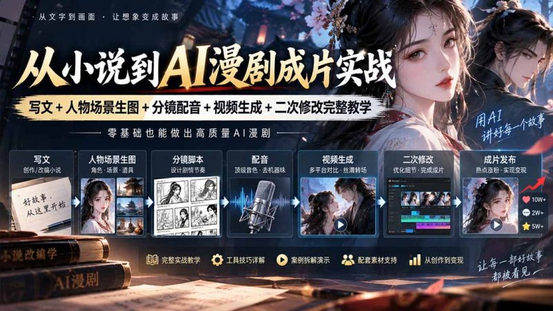 从小说到AI漫剧成片实战:写文+人物场景生图+分镜配音+视频生成+二次修改完整教学-优优云网创