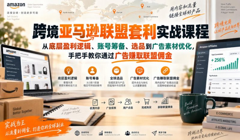 跨境亚马逊联盟套利实战课程，从底层盈利逻辑、账号筹备、选品到广告素材优化，手把手教你通过广告賺取联盟佣金-优优云网创