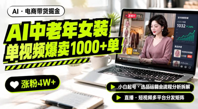 AI中老年服装带货赛道新玩法,一个视频卖出1000多单涨粉4W+,小白起号选品运营全流程分析拆解-优优云网创
