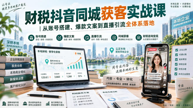 财税抖音同城获客实战课｜从账号搭建、爆款文案到直播引流全体系落地-优优云网创