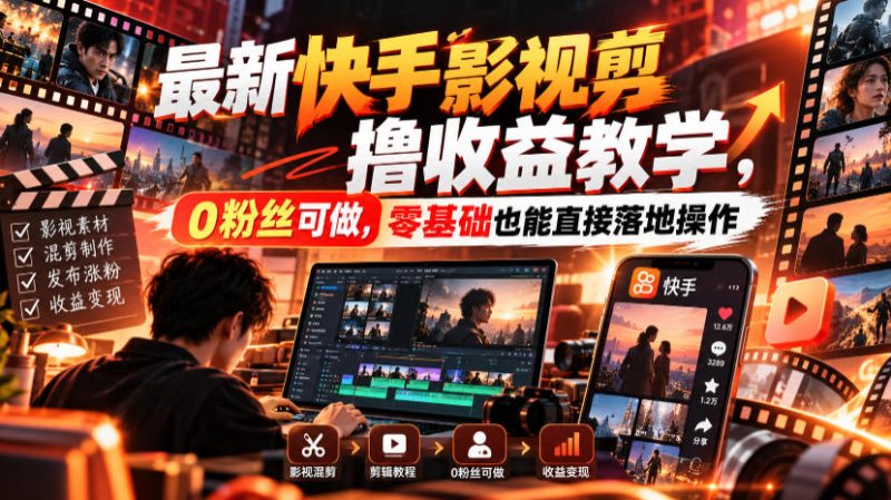 最新快手影视混剪撸收益教学,0粉丝可做,零基础也能直接落地操作-优优云网创