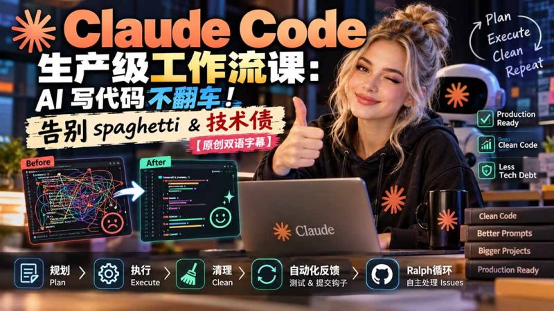Claude Code 生产级工作流课:AI 写代码不翻车!告别 spaghetti & 技术债【原创双语字幕】-优优云网创