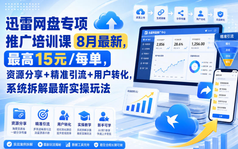迅雷网盘专项推广培训课9月最新，最高15米/每单，资源分享+精准引流+用户转化，系统拆解最新实操玩法(更新0930)-优优云网创