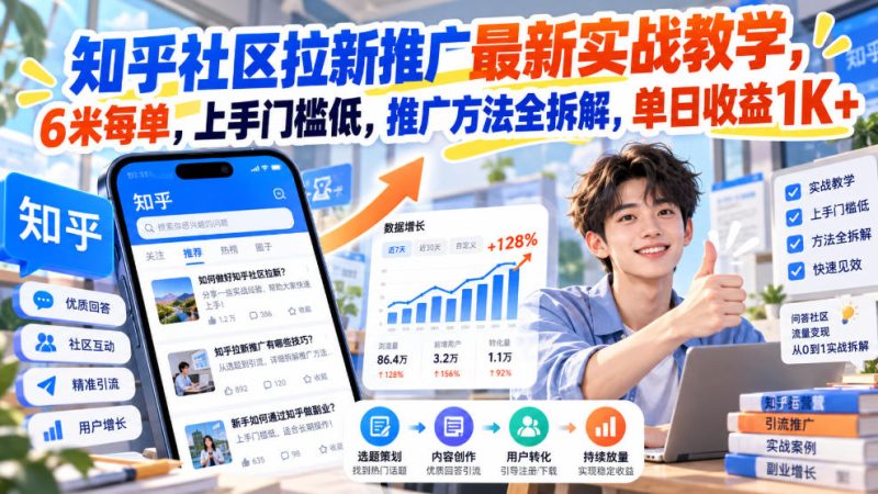 知乎社区拉新推广最新实战教学，6米每单，上手门槛低，推广方法全拆解，单日收益1K+！(更新0930)-优优云网创