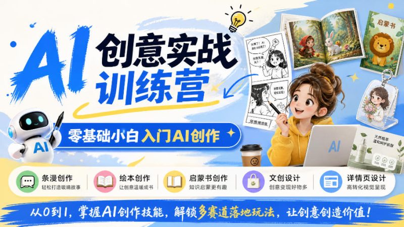 AI创意实战训练营，零基础小白入门AI创作，解锁条漫、绘本、启蒙书、文创、详情页多赛道落地玩法-优优云网创