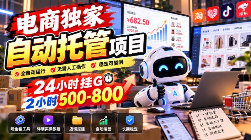 电商独家自动托管项目，24小时挂G，2小时500-800，附全套工具【揭秘】-优优云网创