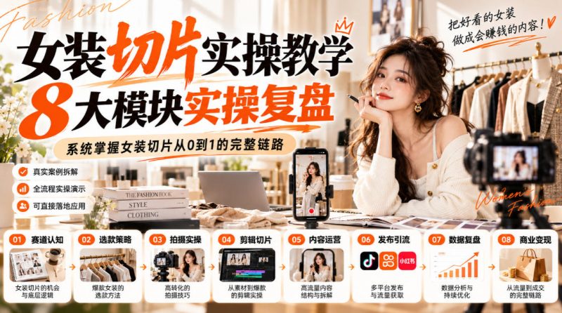 女装切片实操教学，8大模块实操复盘，系统掌握女装切片从0到1的完整链路-优优云网创