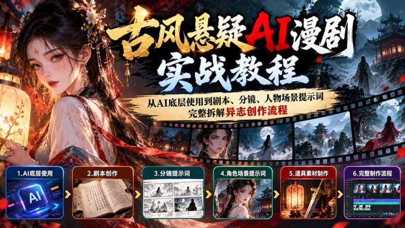 古风悬疑AI漫剧实战教程：从AI底层使用到剧本、分镜、人物场景提示词，完整拆解异志创作流程-优优云网创