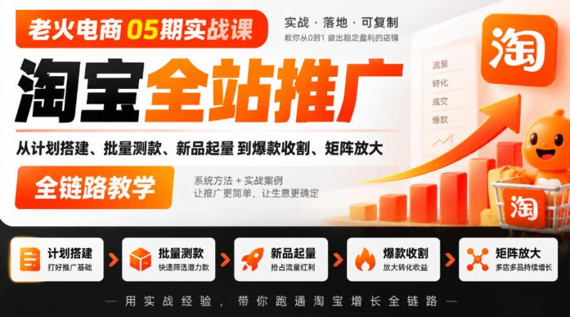 老火电商05期实战课｜淘宝全站推广从计划搭建、批量测款、新品起量到爆款收割、矩阵放大全链路教学-优优云网创