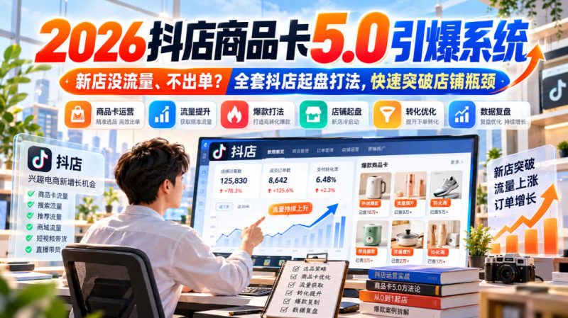 2026抖店商品卡5.0引爆店铺流量，新店没流量、不出单？全套抖店起盘打法，快速突破店铺瓶颈-优优云网创