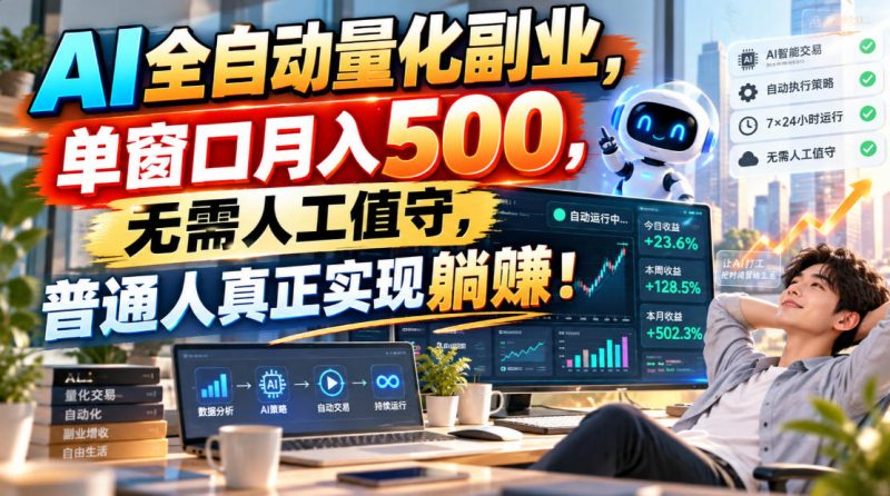 AI全自动量化副业，单窗口月入500，无需人工值守，普通人真正实现躺賺！-优优云网创