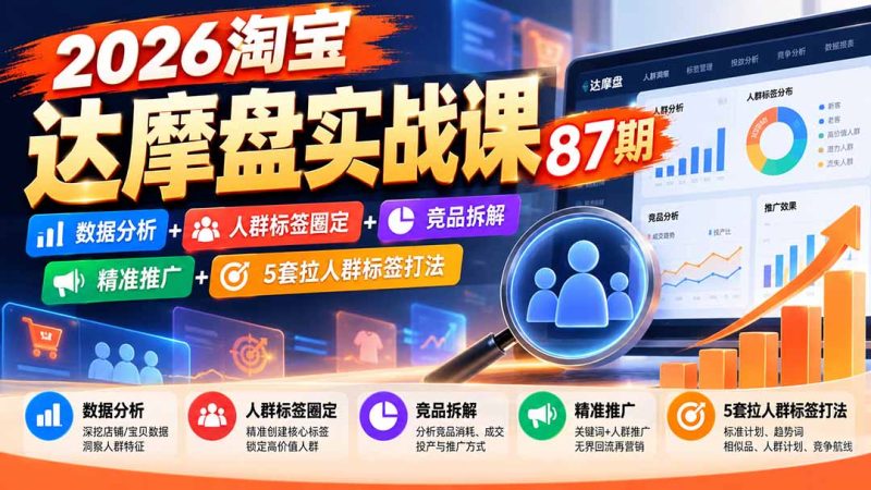 2026淘宝达摩盘实战课87期:数据分析+人群标签圈定+竞品拆解+精准推广+5套拉人群标签打法-优优云网创