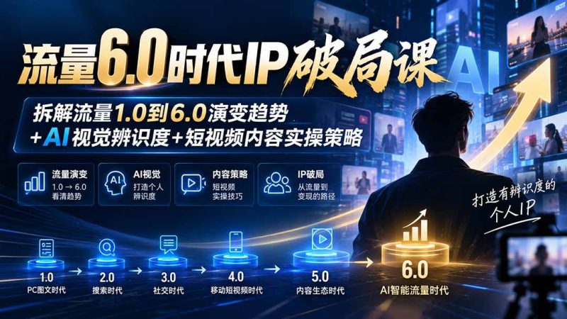 流量6.0时代IP破局课：拆解流量1.0到6.0演变趋势+AI视觉辨识度+短视频内容实操策略-优优云网创